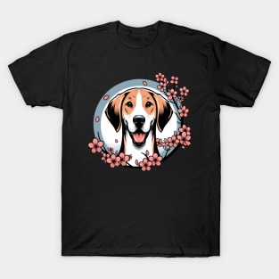 American Foxhound Enjoys Spring with Cherry Blossoms T-Shirt